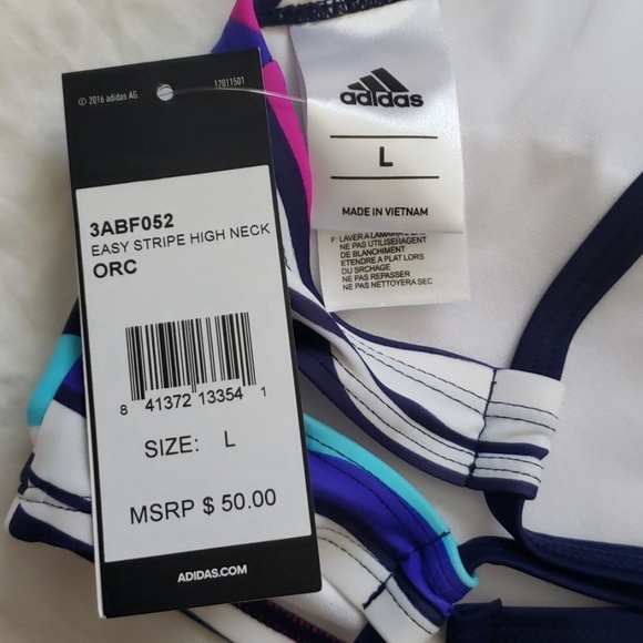 **FINAL SALE** adidas Stripe Colorblock Bikini Top - Picture 7 of 8